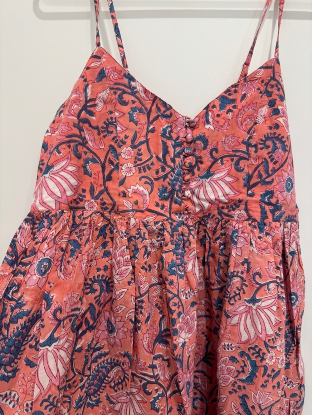 Women's Coral Floral adjustable strap dress from India- 100% cotton kurta